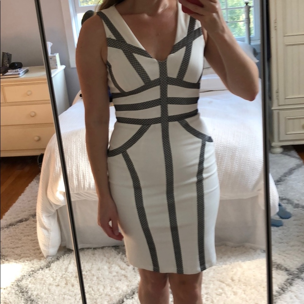 BCBG Max Azria white and black fitted dress